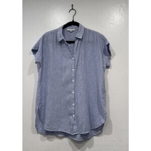 Beach Lunch Lounge Linen Blend Button Up Shirt Women’s Size Small Blue Striped